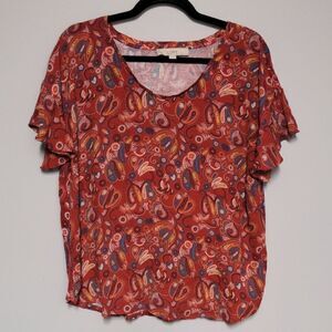 Loft Paisley Print Drop Shoulder Flutter Sleeve